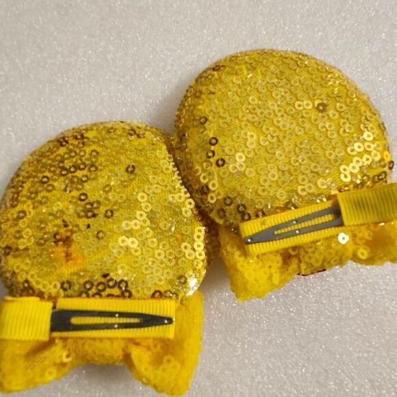 Minnie Mouse Belle Beauty & the Beast Disney Sequin Pig Tail Hair Clips Dress Up - Picture 2 of 3